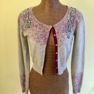 Cardigan Sweater With Rhinestone Set Appliqués